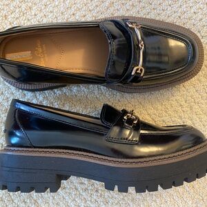 New Sam Edelman chunky platform loafers black with black and brown trim/heel